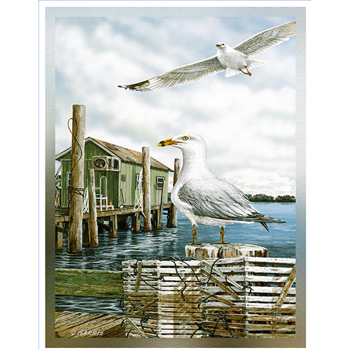 Island Girl Sea Gulls on Dock - 36" x 48"
