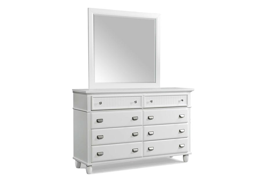 Elements Spencer White Queen Storage Bed, Dresser, and Mirror