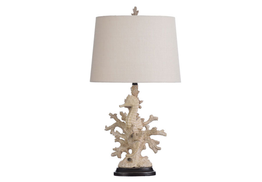 StyleCraft Distressed White Coral and Seahorse Table Lamp