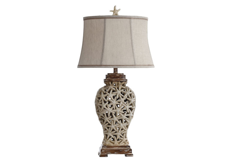 StyleCraft Open-Weave Starfish Distressed White Table Lamp