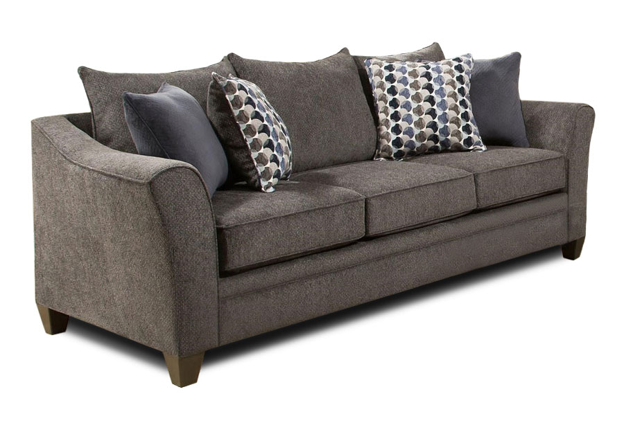 Lane Albany Slate Sofa With Bubbles Ink And Jada Navy Accent Pillows - Simmons Upholstery Albany Slate Sofa And Loveseat Set