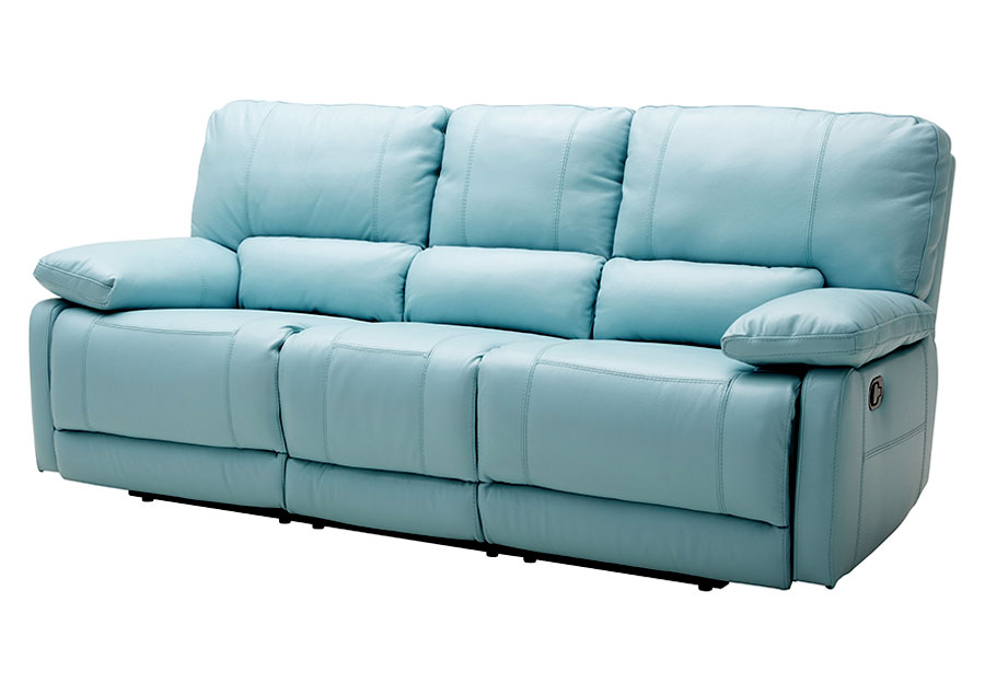 Kuka Maui Light Blue Leather Match Reclining Sofa and Reclining Console Loveseat
