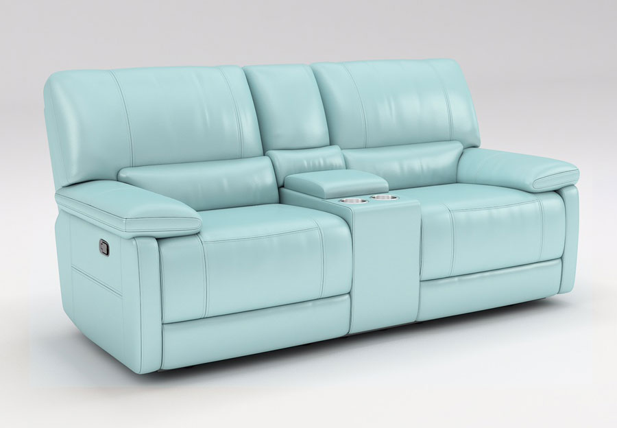 Kuka Maui Light Blue Power Reclining Sofa And Reclining Console