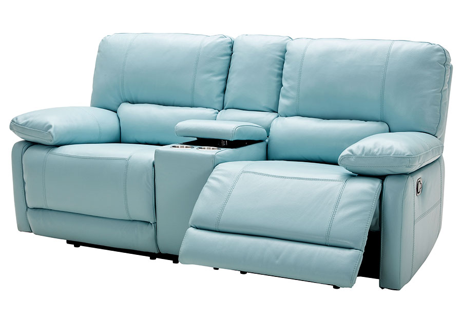 A Maui Light Blue Reclining Leather, Light Blue Leather Sofa