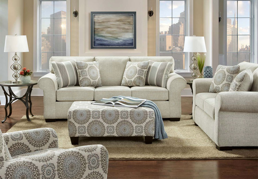 Affordable Furniture Charisma Linen Sofa and Loveseat with Brionne Twilight Accent Pillows