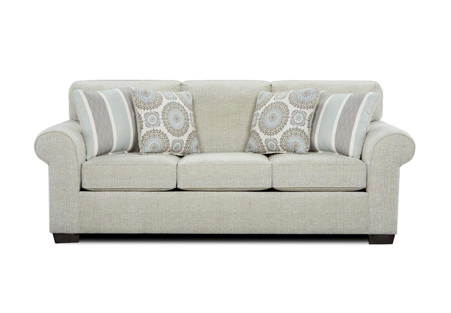 Affordable Furniture Charisma Linen Queen Sleeper Sofa and Loveseat with Brionne Twilight Accent Pillows