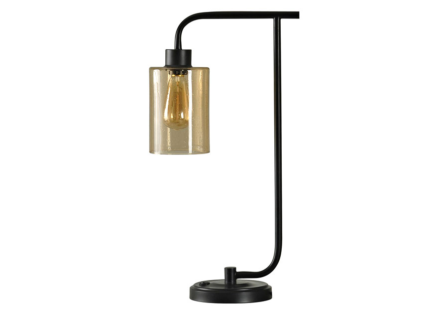 StyleCraft Seeded Amber Glass and Bronze Edison Desk Lamp