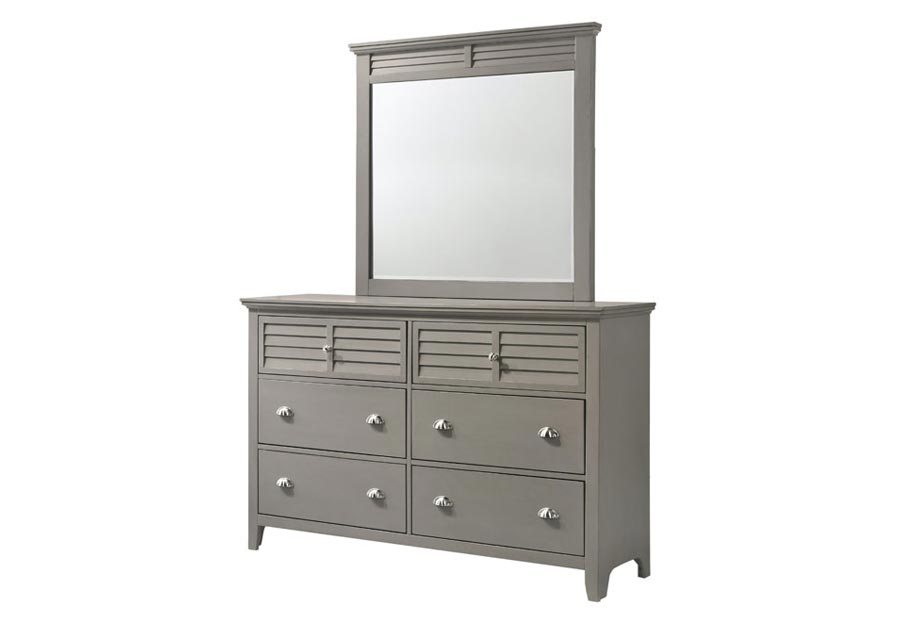 Lifestyle Shutter Grey Queen Storage Bed, Dresser, and Mirror