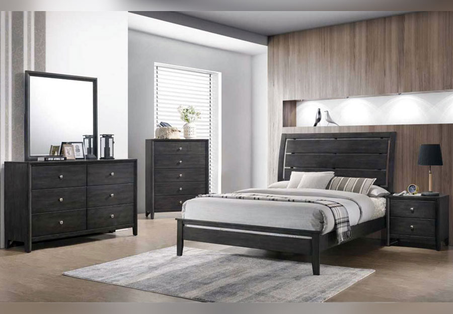 Lane Grant Grey King Bed, Dresser, and Mirror