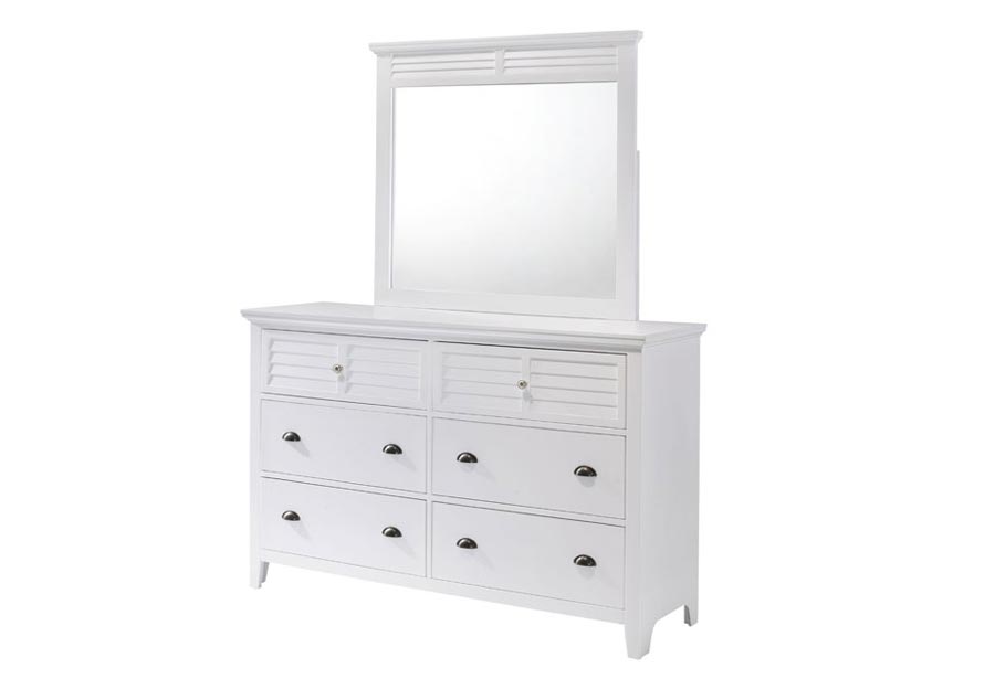Lifestyle Shutter White Queen Bed, Dresser, and Mirror