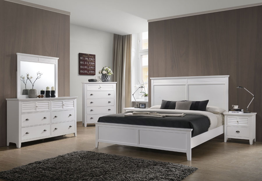 Lifestyle Shutter White King Bed, Dresser, and Mirror