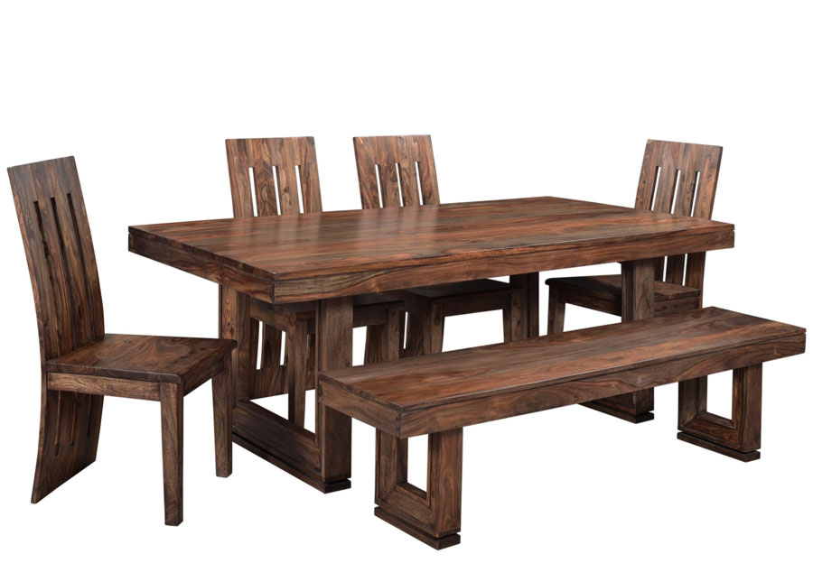 Coast To Coast Brownstone Dining Table with Two Side Chairs and Bench