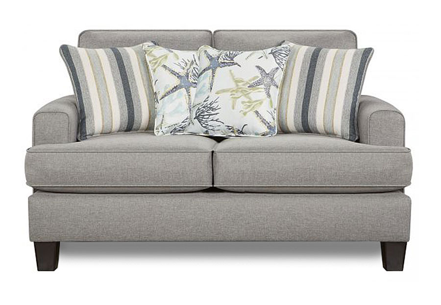 Fusion Jitterbug Flax Queen Sleeper Sofa and Loveseat with Savannah Ocean and Reinvented Nautica Accent Pillows 