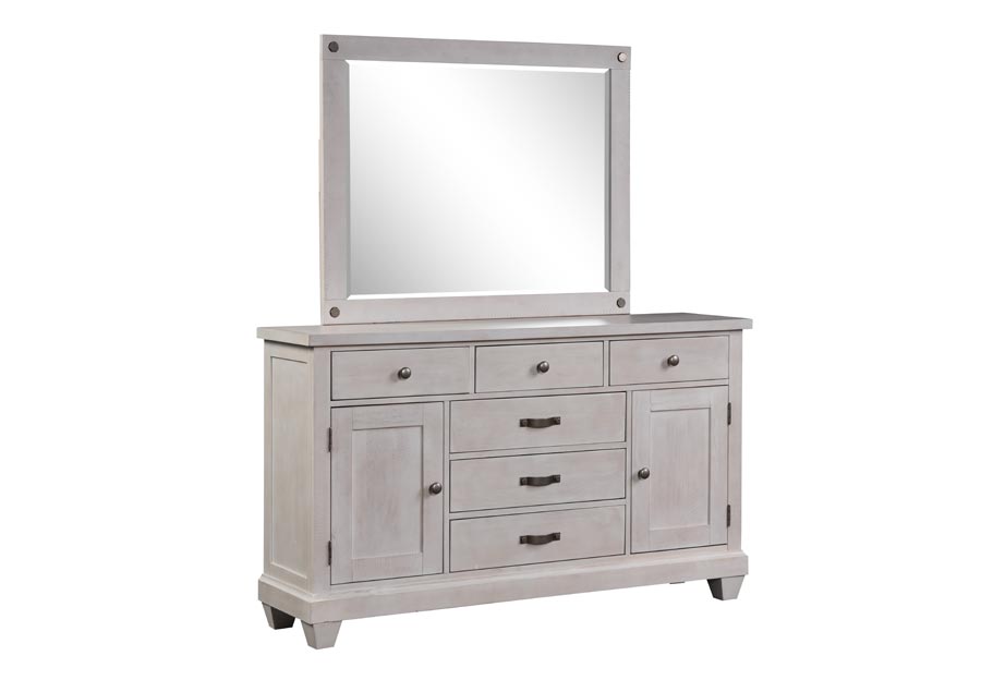 Lifestyle Crestview White Wash Queen Storage Bed, Dresser and Mirror