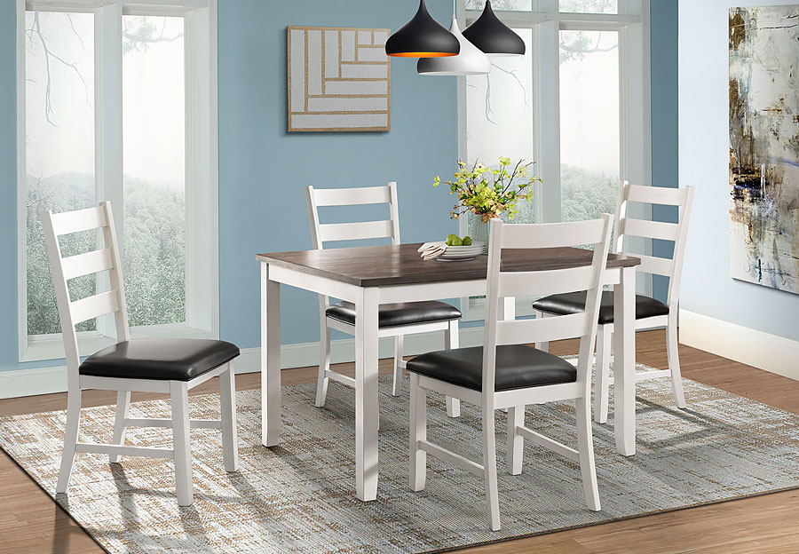 Elements Martin Two-Tone White 48-Inch Dining Table with Four Side Chairs