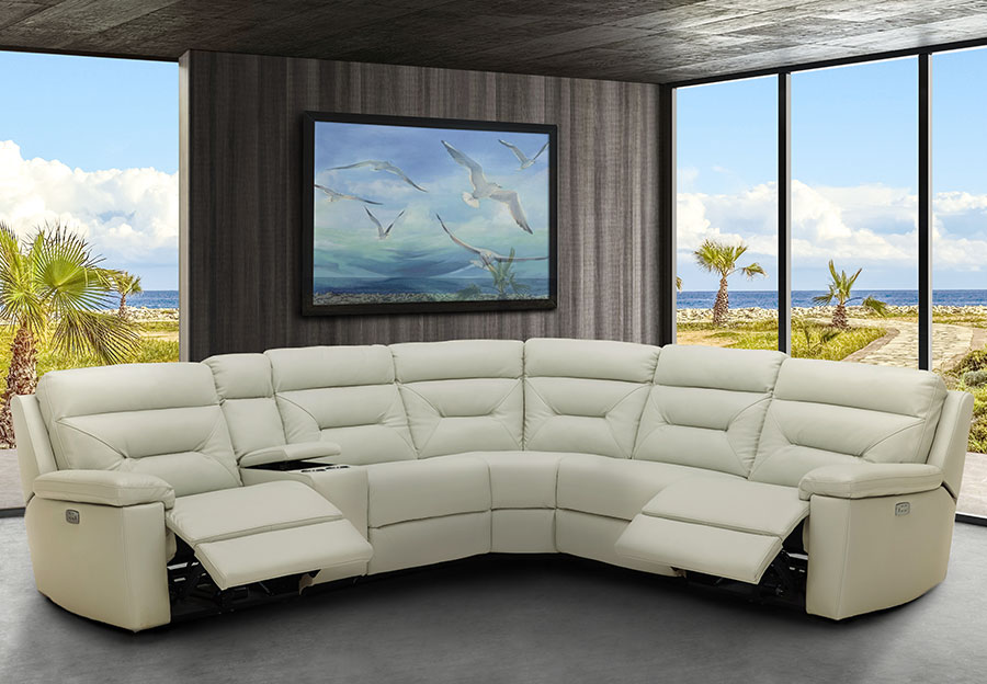 Kuka Grand Point Ivory Three Seat Dual Power Reclining Leather Match Sectional
