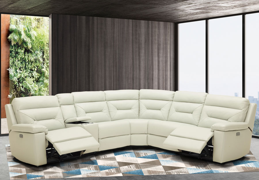A Grand Point Ivory Three Seat Dual, Reclining Leather Sectional Sofas