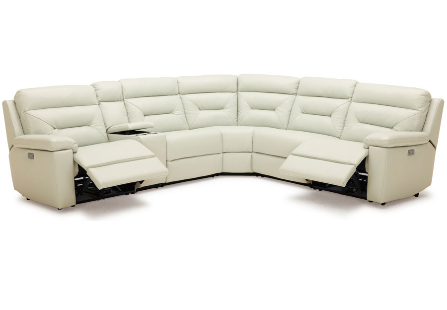 Kuka Grand Point Ivory Two Seat Dual Power Reclining Leather Match Sectional