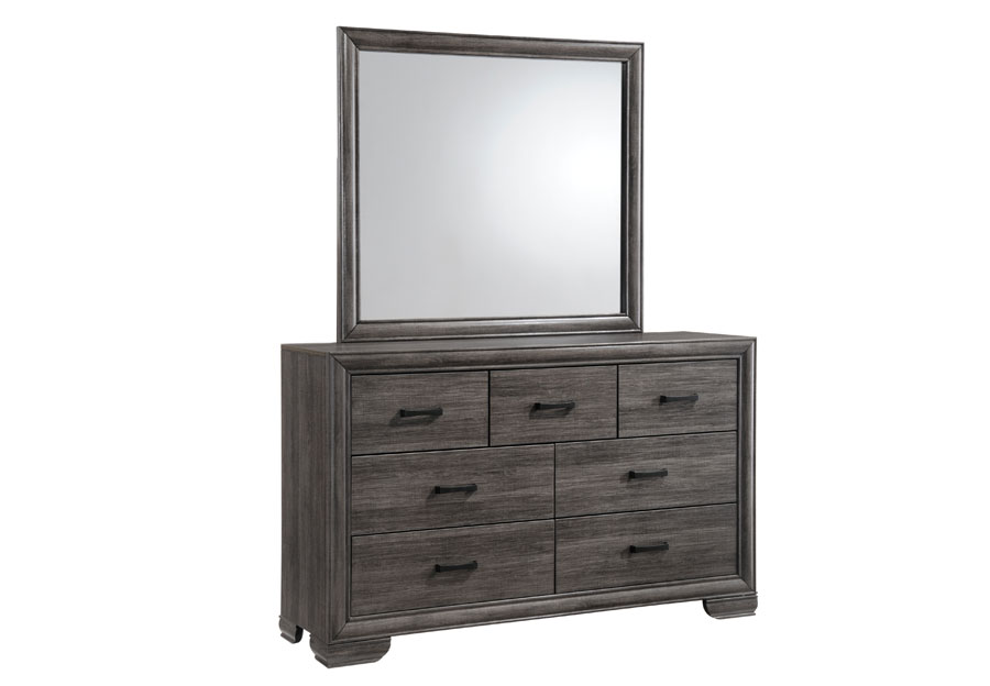 Lifestyle Shelton Grey Queen Upholstered Bed, Dresser and Mirror