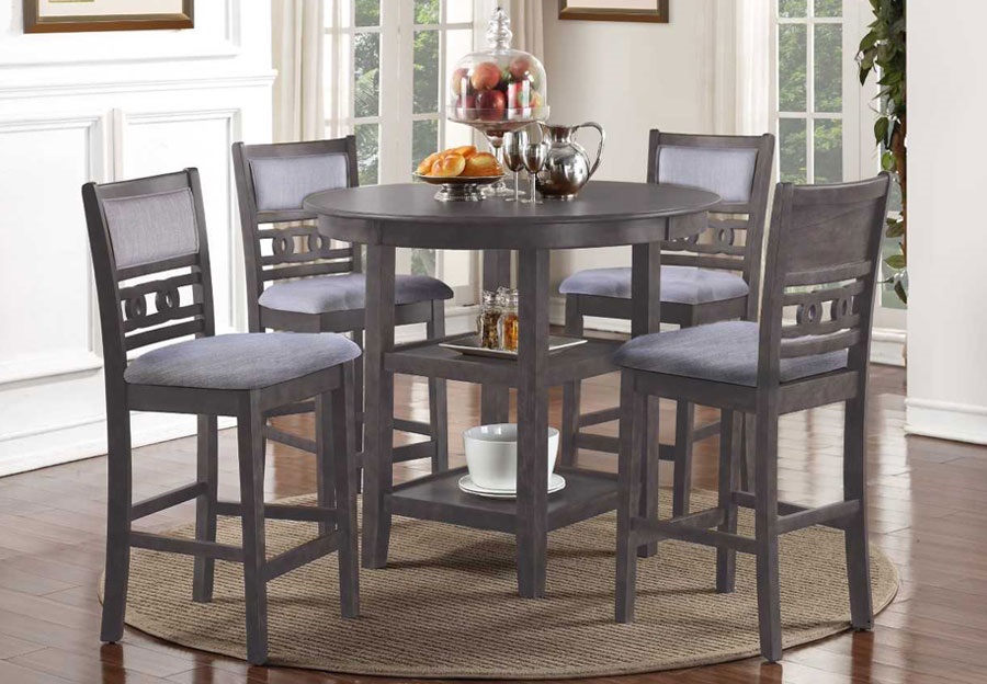 New Classic Gia Grey Round Counter-Height Table with Four Counter Chairs