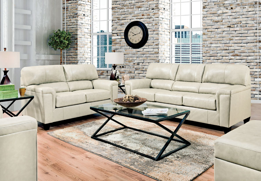 Lane Cypress Cream Leather Match, Loveseat Sofa Bed Leather