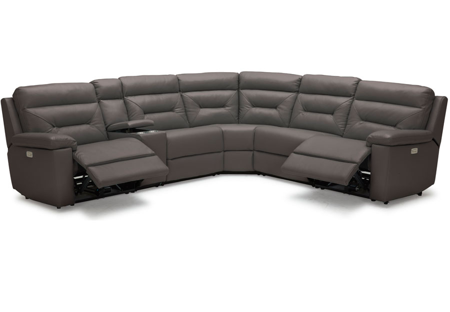 Kuka Grand Point Charcoal Two Seat Dual Power Reclining Leather Match Sectional