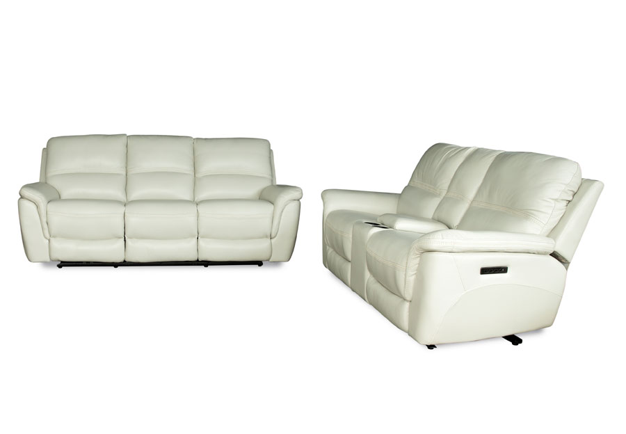 Cheers Santelli Ice Triple Power Leather Match Reclining Sofa and Reclining Console Loveseat