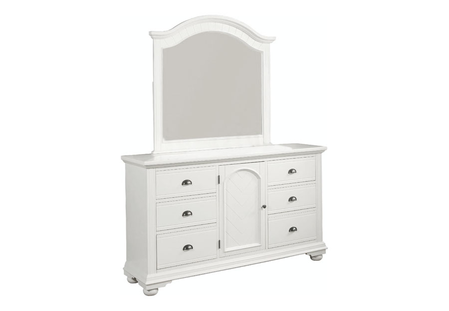 Elements Brook White King Bed, Dresser, and Mirror