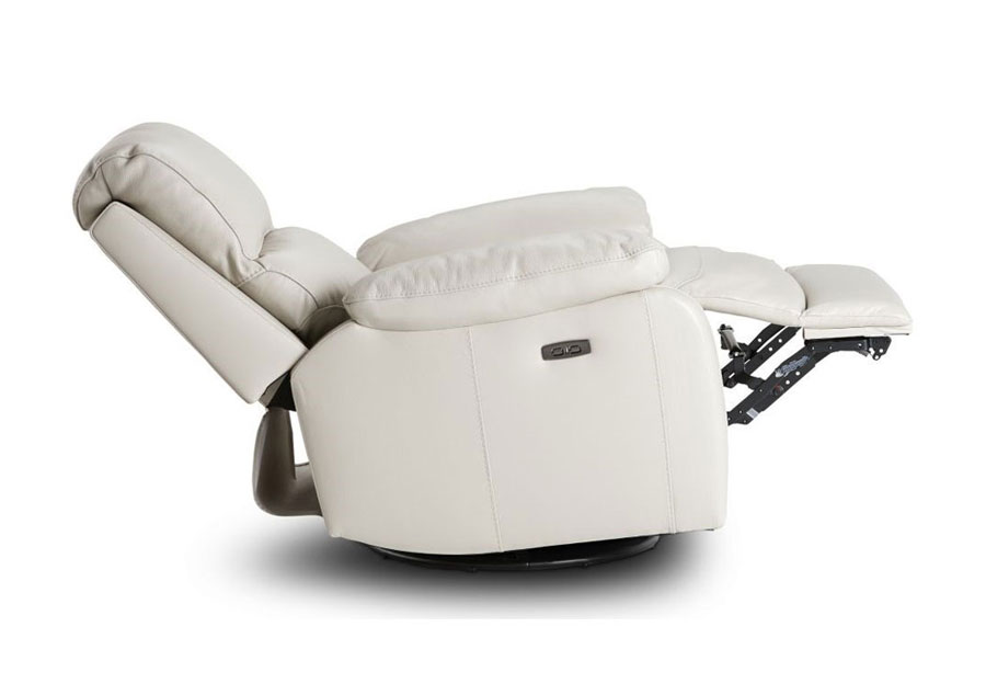 Kuka Carter Ivory Dual Power Leather Match Recliner with Swivel Glider