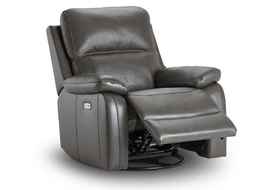 Kuka Carter Charcoal Dual Power Leather Match Recliner With Swivel Glider