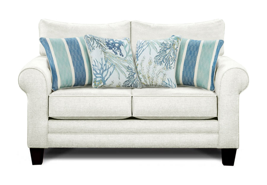 Fusion Grande Glacier Loveseat with Coral Reef Oceanside and Life's-A-Beach Accent Pillows