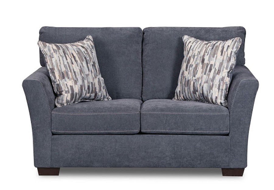 Lane Pacific Steel Blue Sofa and Loveseat with Highway Driftwood and Cruze Driftwood Pillows