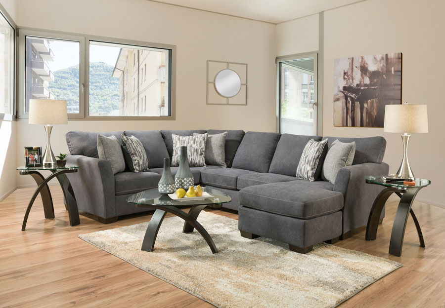 Lane Pacific Steel Blue Two-Piece Chaise Sectional with Highway Driftwood and Cruze Driftwood Pillows