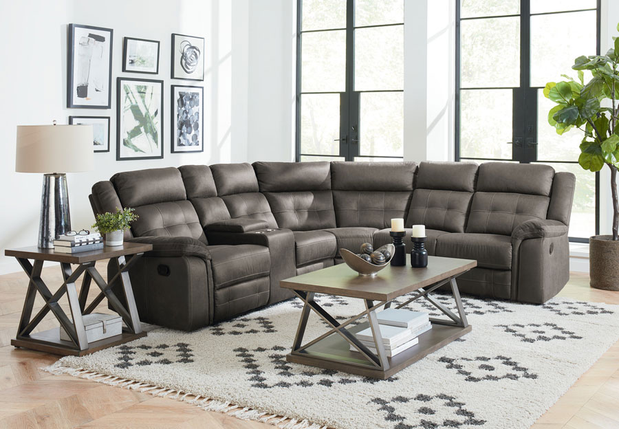 Lane Keystone Grey Sectional with Console and Two Recliners