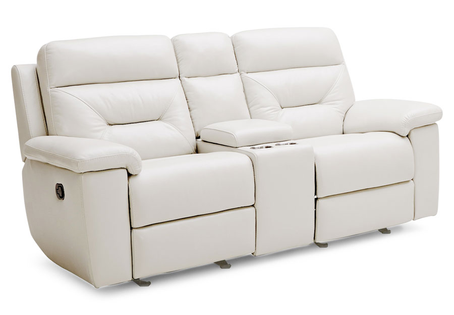 Kuka Grand Point Ivory Power Leather Match Reclining Sofa and Reclining Console Loveseat
