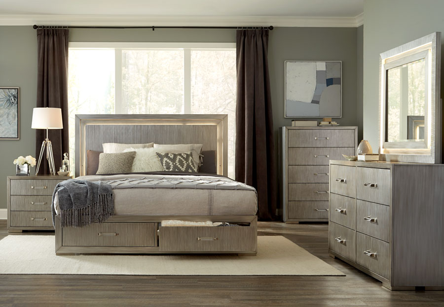 Lifestyle Meridian King Storage Bed, Dresser, and Mirror