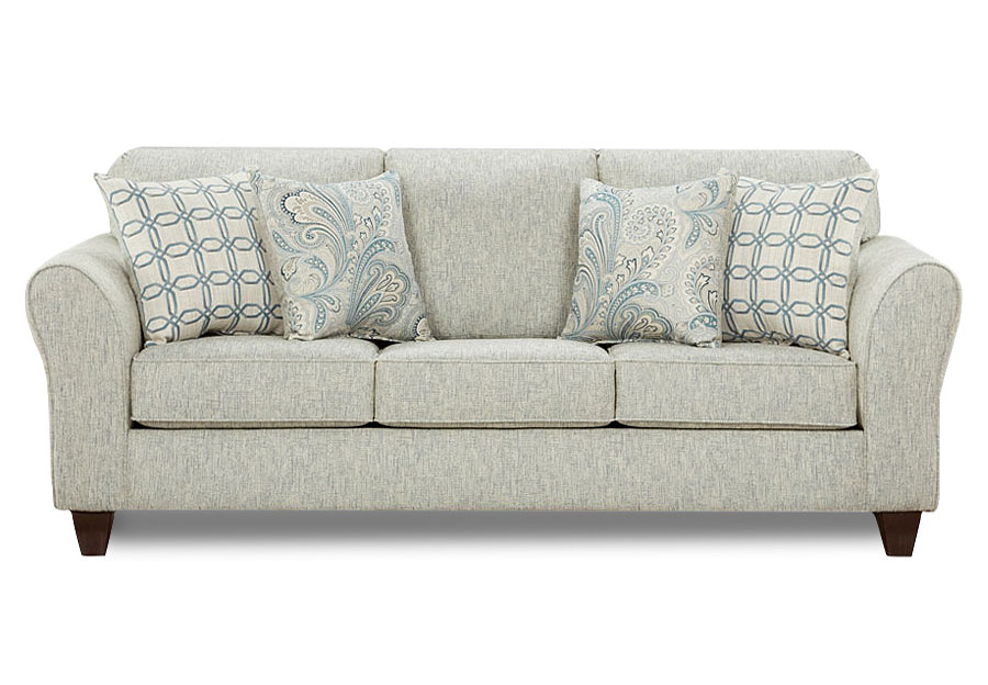 Affordable Furniture Light Doe Sofa with Barilla Denim and Lisa Denim Accent Pillows