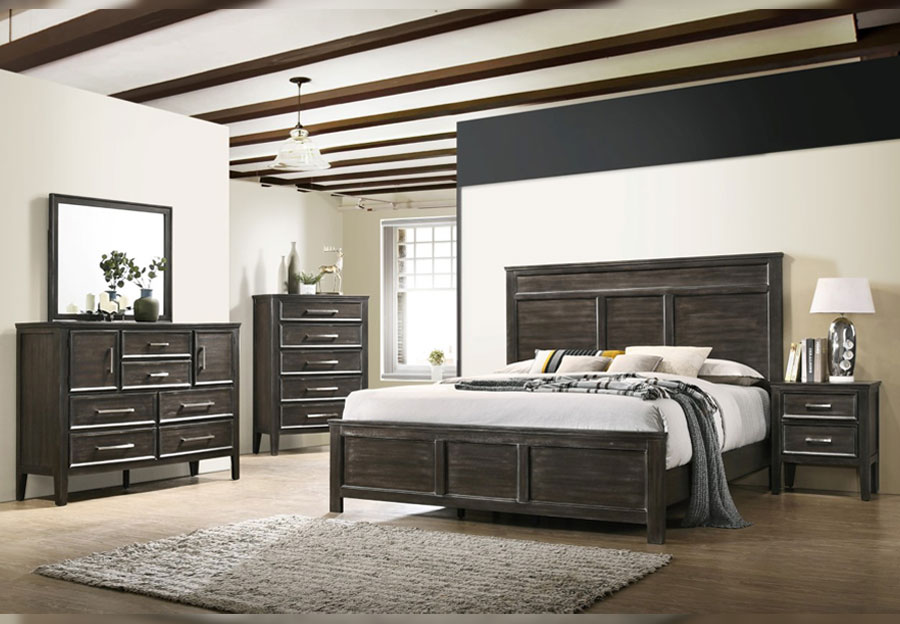 New Classic Andover Nutmeg King Bed, Dresser and Mirror