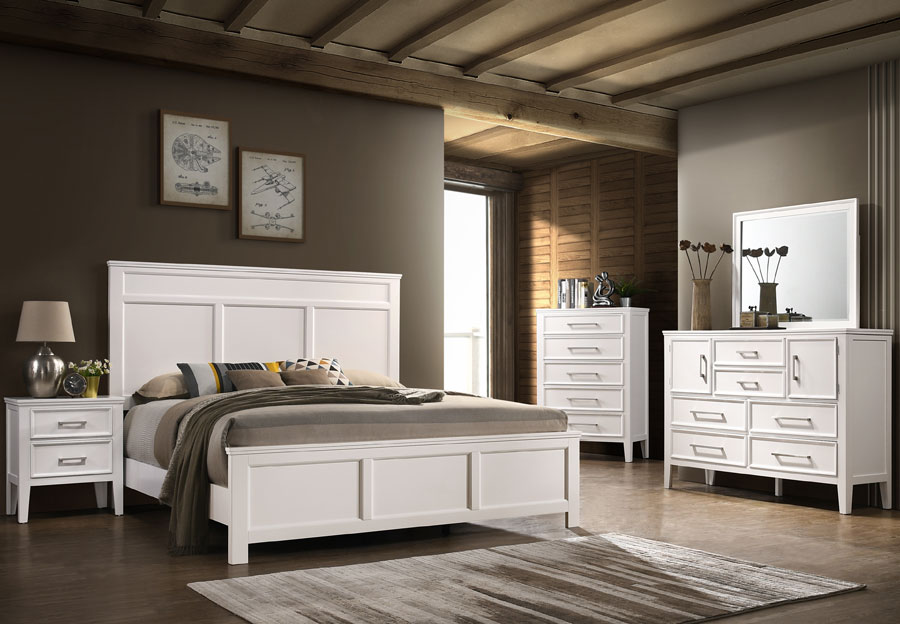 New Classic Andover White Queen Bed, Dresser and Mirror