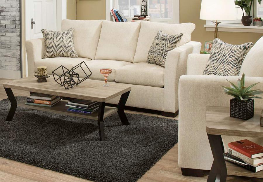 Lane Elan Linen Sofa and Loveseat with Webster Olive Accent Pillows