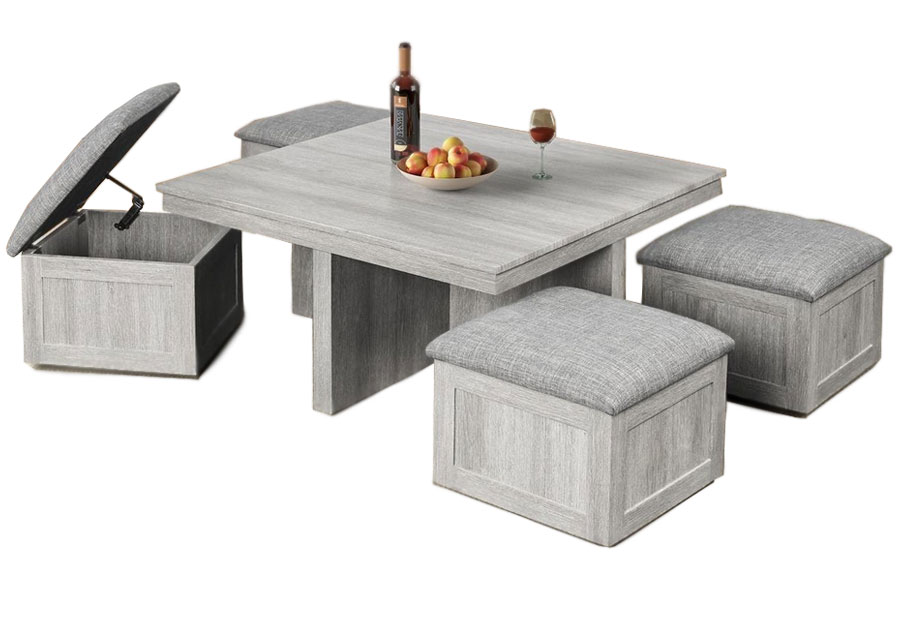 Elements Uster Cocktail Table with Four Storage Ottomans