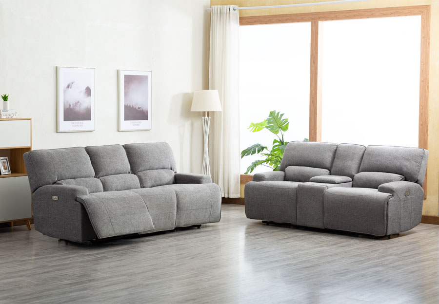 Lifestyle Galaxy Storm Gray Power Reclining Sofa and Reclining Console Loveseat