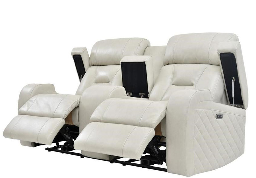 Synergy Luxe Transformer Cream Dual Power Reclining Leather Match Console Loveseat