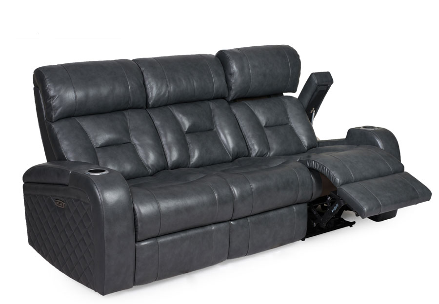 Synergy Luxe Transformer Grey Dual Power Reclining Leather Match Sofa with Dropdown Center Console