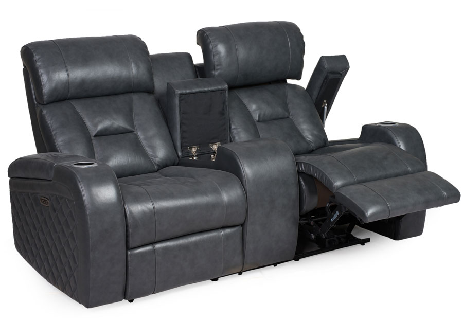 Synergy Luxe Transformer Grey Dual Power Reclining Leather Match Console Loveseat