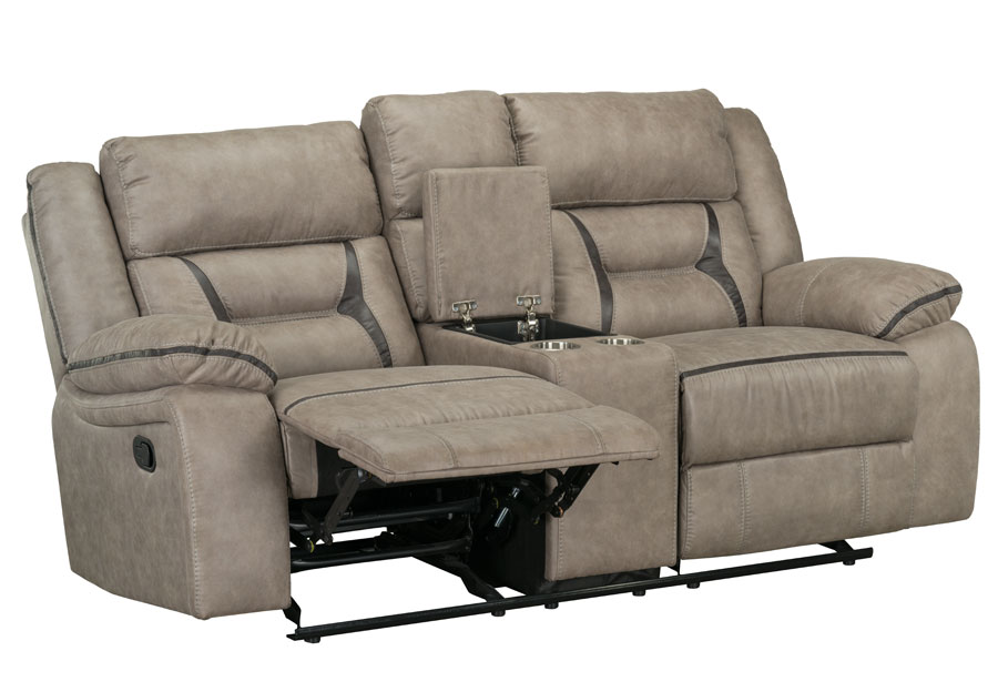 Lane Engage Taupe Dual Power Gliding Reclining Loveseat with Center Console