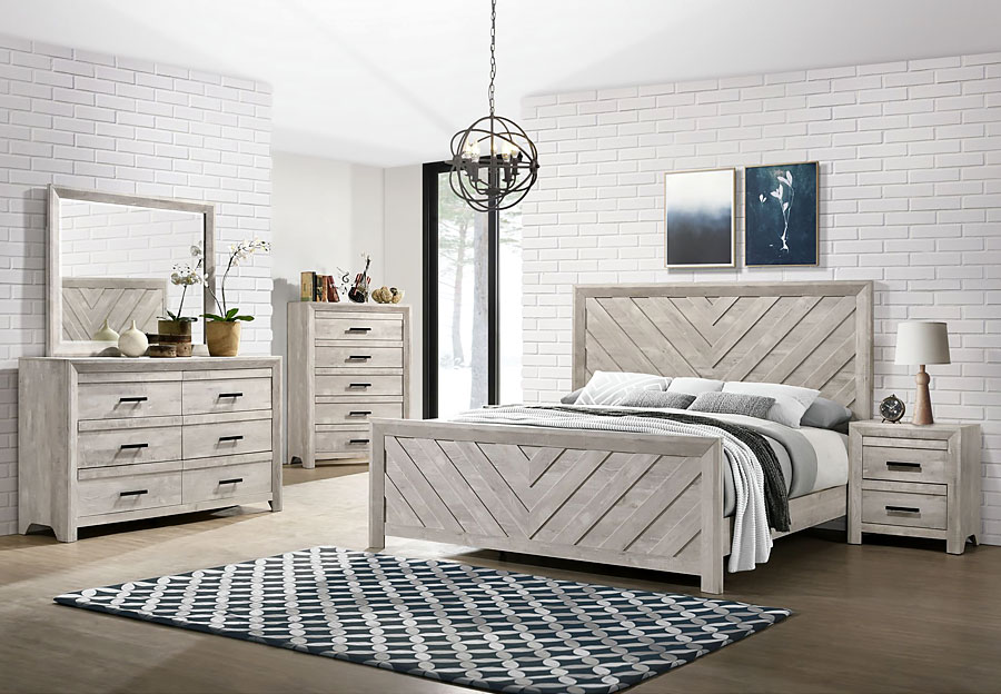 Elements Ellen White Queen Bed, Dresser, and Mirror