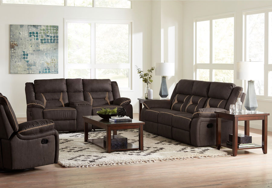 Dual Power Reclining Sofa, Chocolate Brown Living Room Set