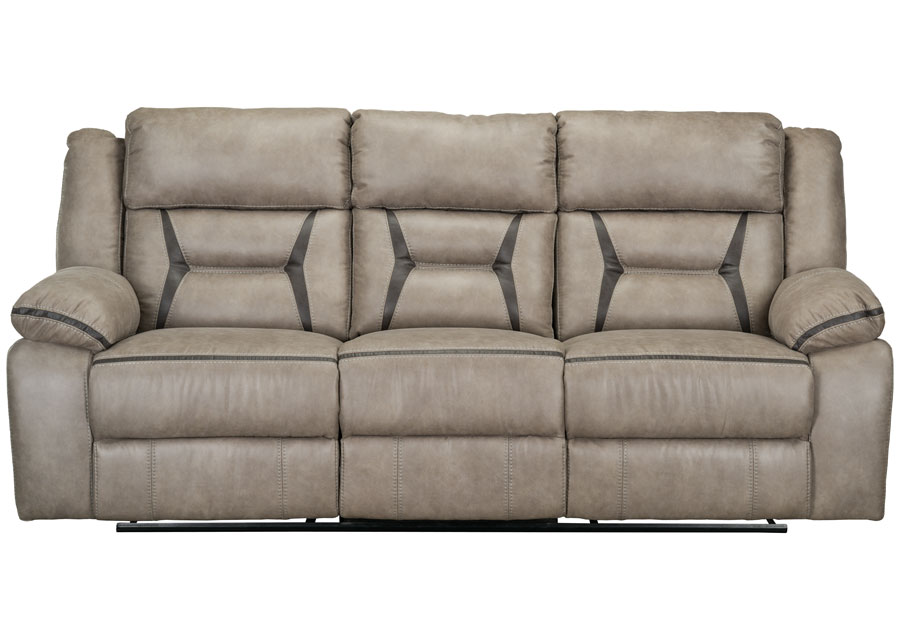 Lane Engage Taupe Dual Power Reclining Sofa with Dropdown Table and Dual Power Glider Reclining Console Loveseat