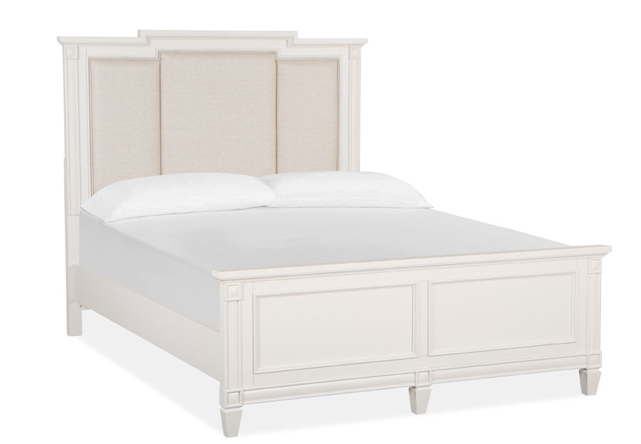 Magnussen Willowbrook White Queen Upholstered Bed, Dresser, and Mirror